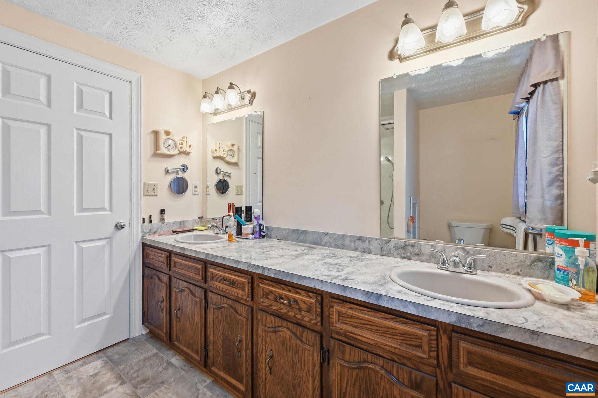 10002 Dyke Road Stanardsville, VA 22973 - Photo 16 of 73 a bathroom with a granite countertop sink and a mirror