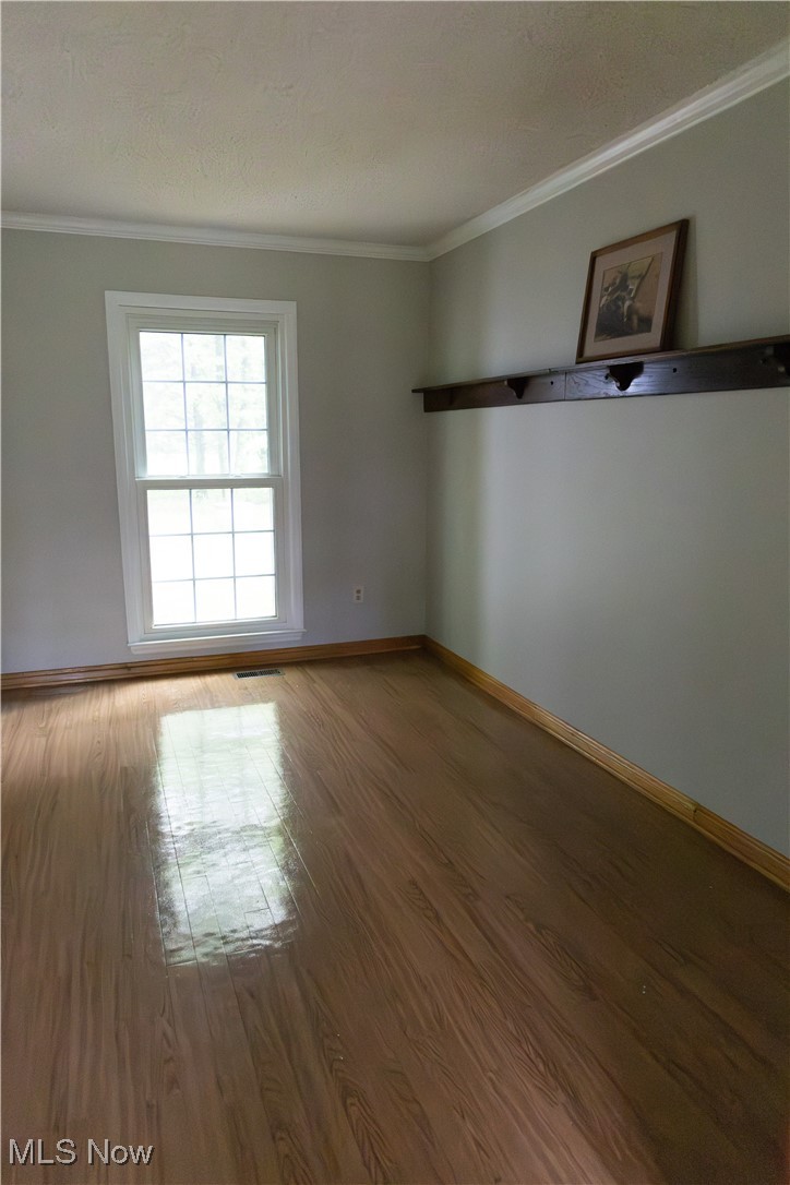 3333 Dayton Road Madison, OH 44057 - Photo 8 of 48 Spare room featuring crown molding, wood finished floors, and baseboards