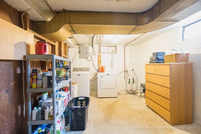 a storage room with washer and dryer