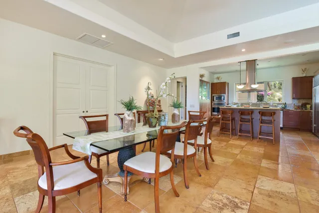 a view of a dining area with furniture