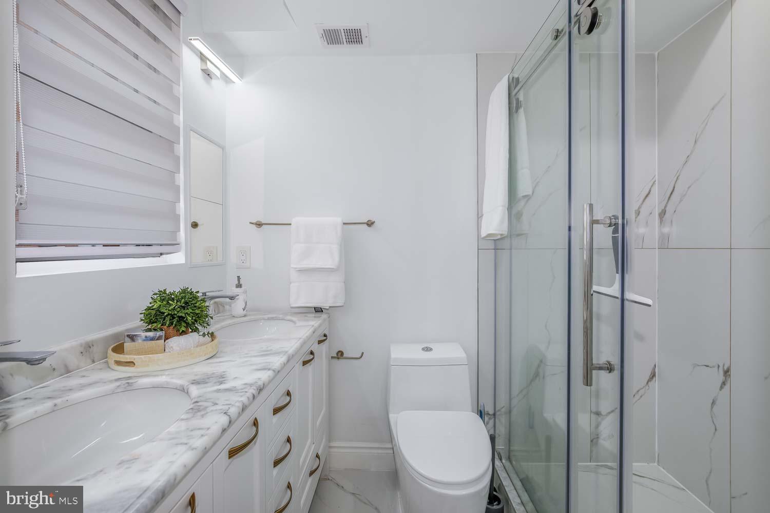 317 3rd Street Southeast, Unit 26 Washington, DC 20003 - Photo 10 of 18 a spacious bathroom with a granite countertop sink a toilet and shower