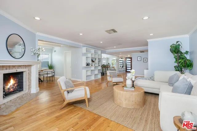 a living room with fireplace furniture and a fireplace