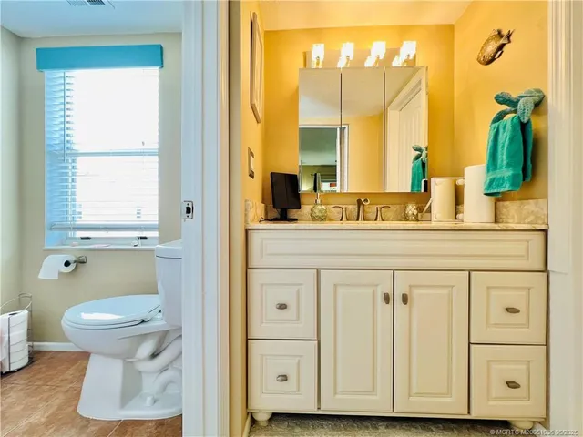 a bathroom with a sink a toilet and mirror