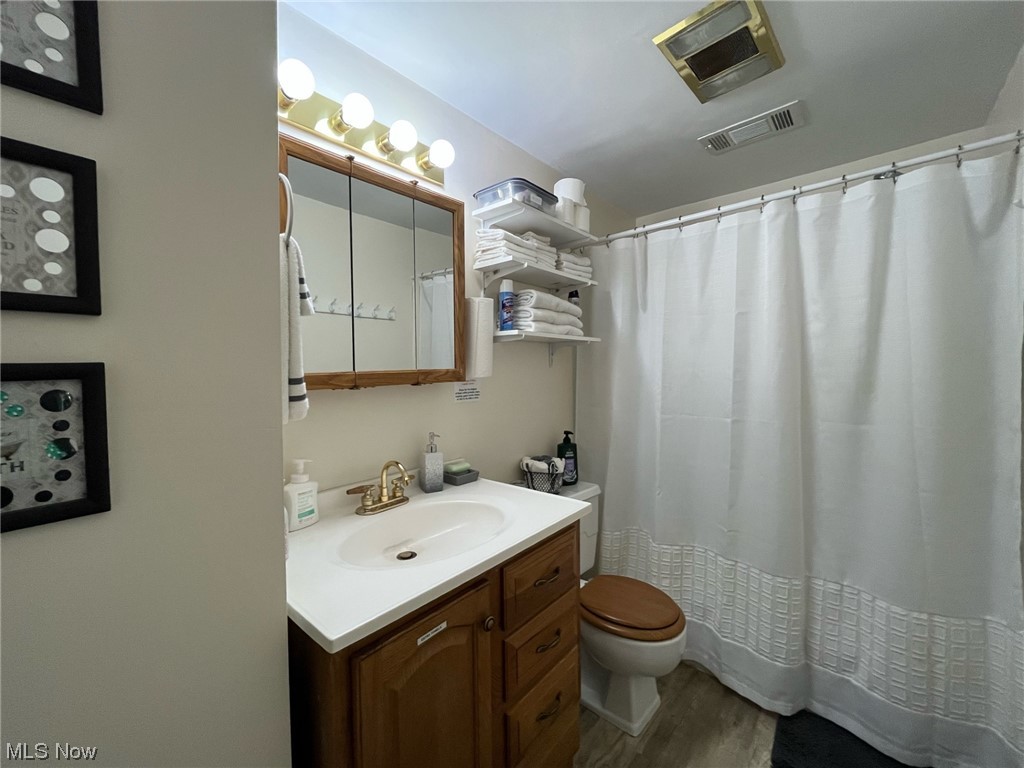 4972 West Fremont Road Port Clinton, OH 43452 - Photo 17 of 29 Bathroom featuring hardwood / wood-style floors, large vanity, and toilet
