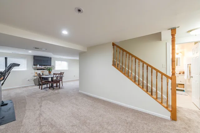 a view of dining room with furniture and a table