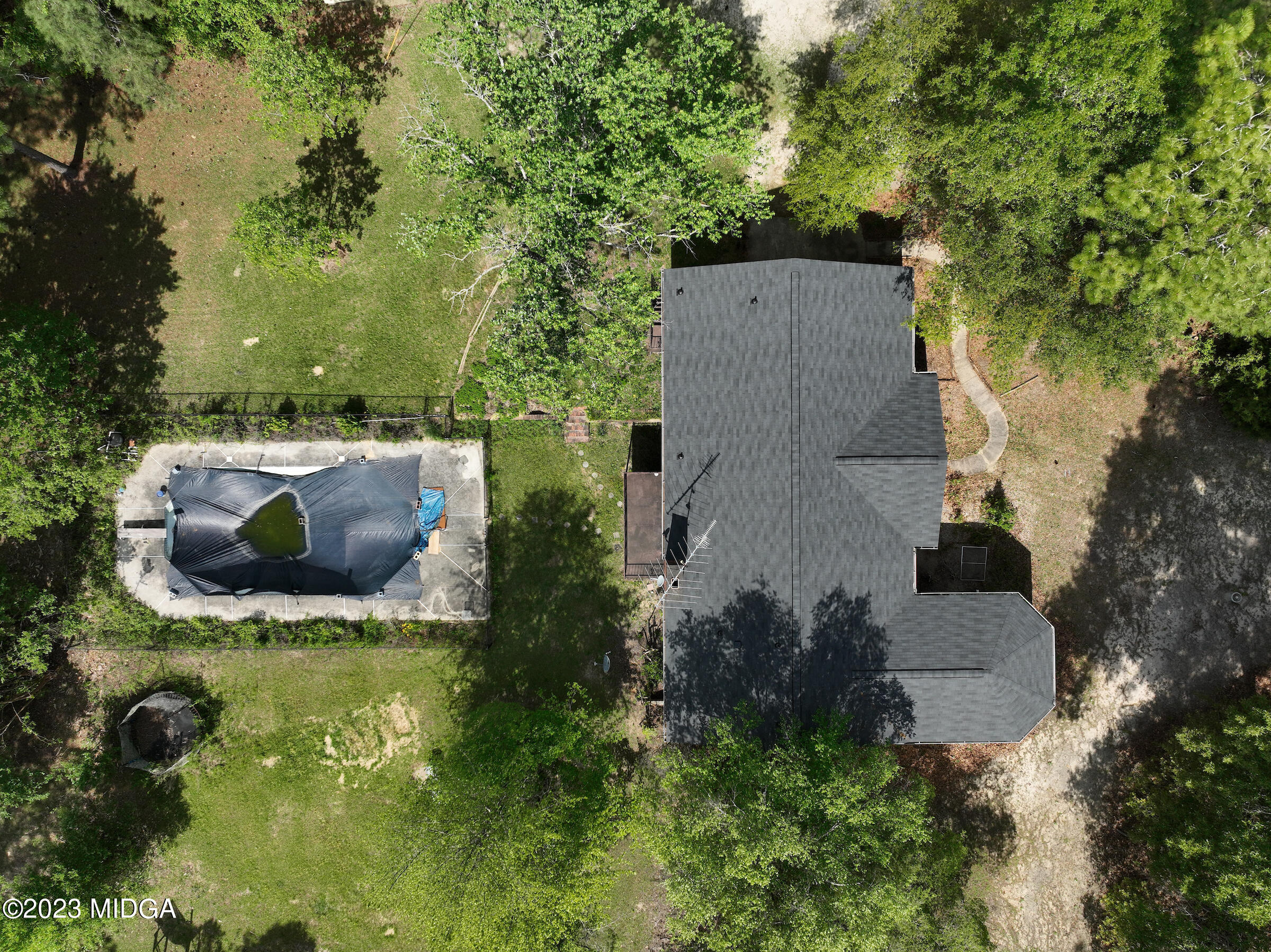 200 Gunters Mill Road Byron, GA 31008 - Photo 26 of 44 an aerial view of a house with yard swimming pool and outdoor seating