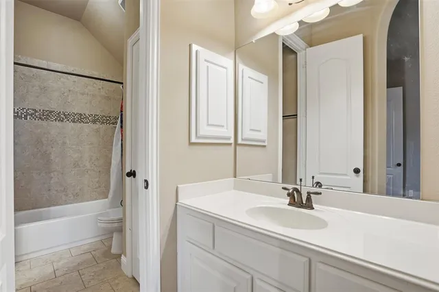 a bathroom with a sink a toilet and a large mirror