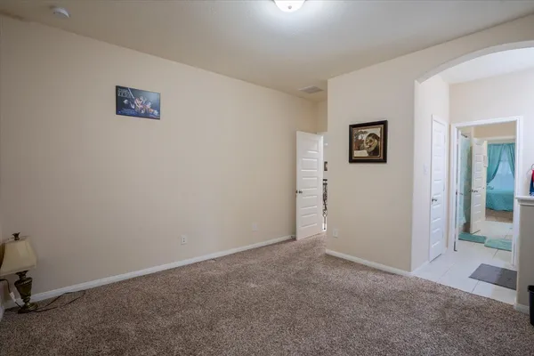 an empty room with a door