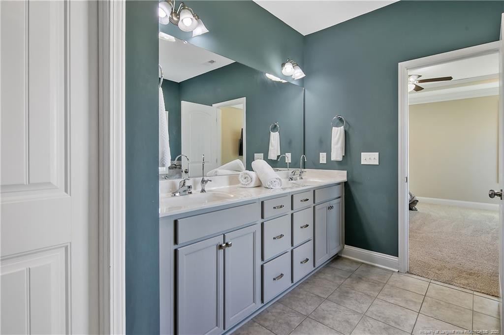2628 Riddle Farm Road Fayetteville, NC 28306 - Photo 30 of 50 a bathroom with a double vanity sink and a mirror