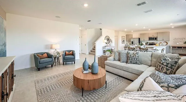 a view of a dining room kitchen and a window