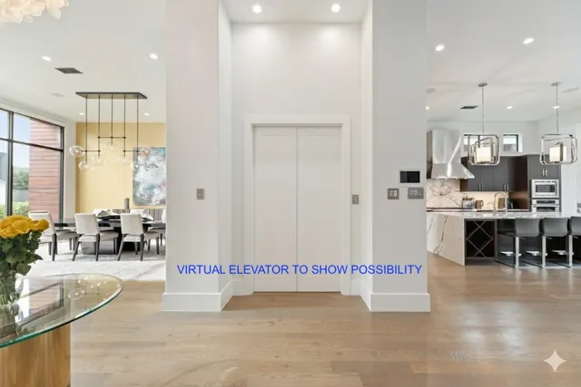 a kitchen with stainless steel appliances granite countertop a kitchen island a stove a refrigerator a sink a dining table and chairs