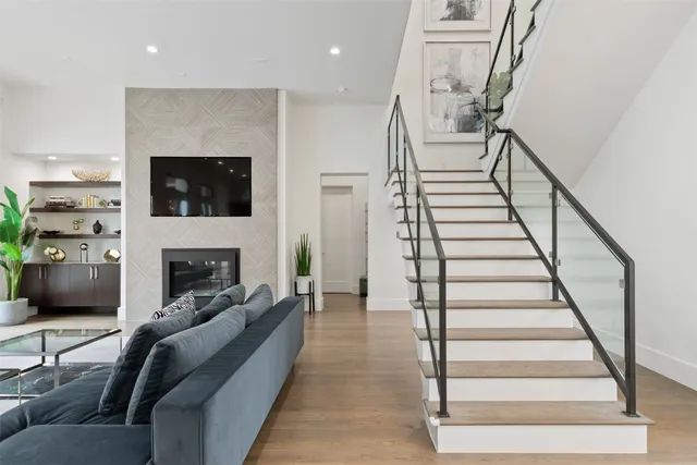 a white building with glass door