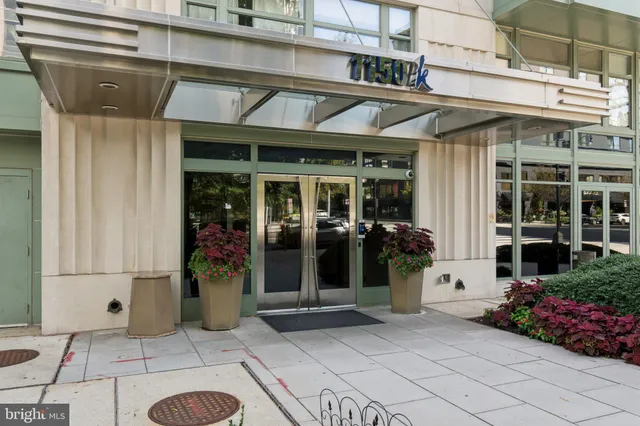 a view of a building with glass windows