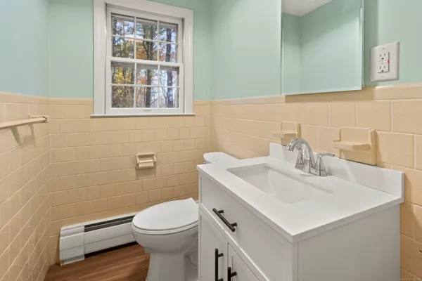 a bathroom with a sink toilet and vanity