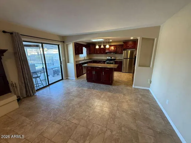 a view of a room with a mirror