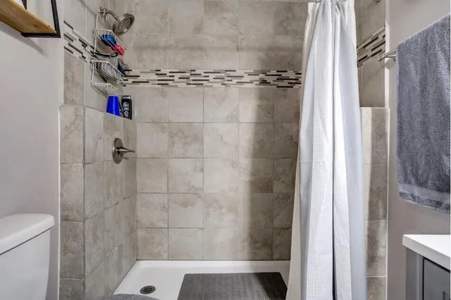 a bathroom with a shower