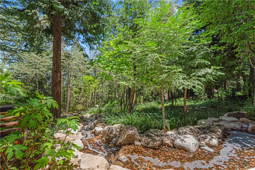 609 Millburn Road Lake Arrowhead, CA 92352 - Photo 31 of 60 a backyard of a house with lots of green space