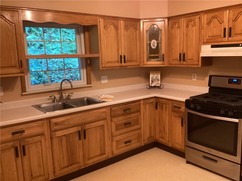 479 Crawford Run Road Creighton, PA 15030 - Photo 17 of 50 a kitchen with stainless steel appliances granite countertop a sink a stove and a microwave