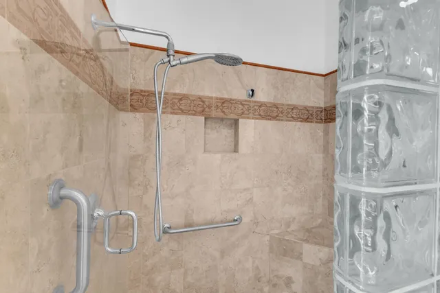 a view of a room with racks on the wall