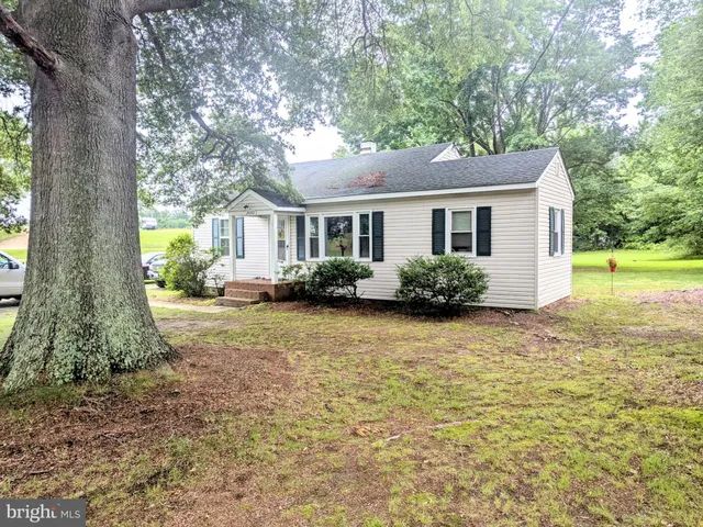 a front view of house with yard and trees around