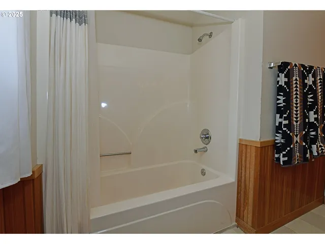 a bathroom with a bathtub