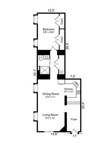 a picture of a bench in front of door