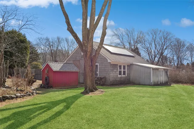 a view of a park with large trees