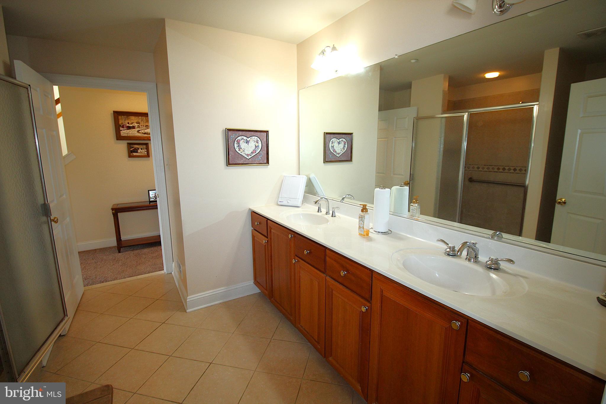 193 Curley Mill Road Chalfont, PA 18914 - Photo 42 of 49 a spacious bathroom with a double vanity sink a mirror and a shower