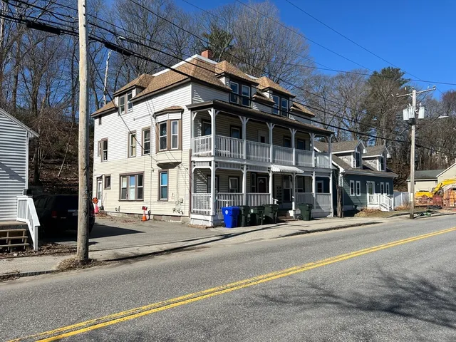 a front view of a building with street