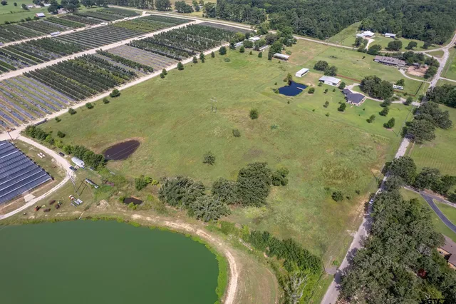 a view of a big yard with a house in the background