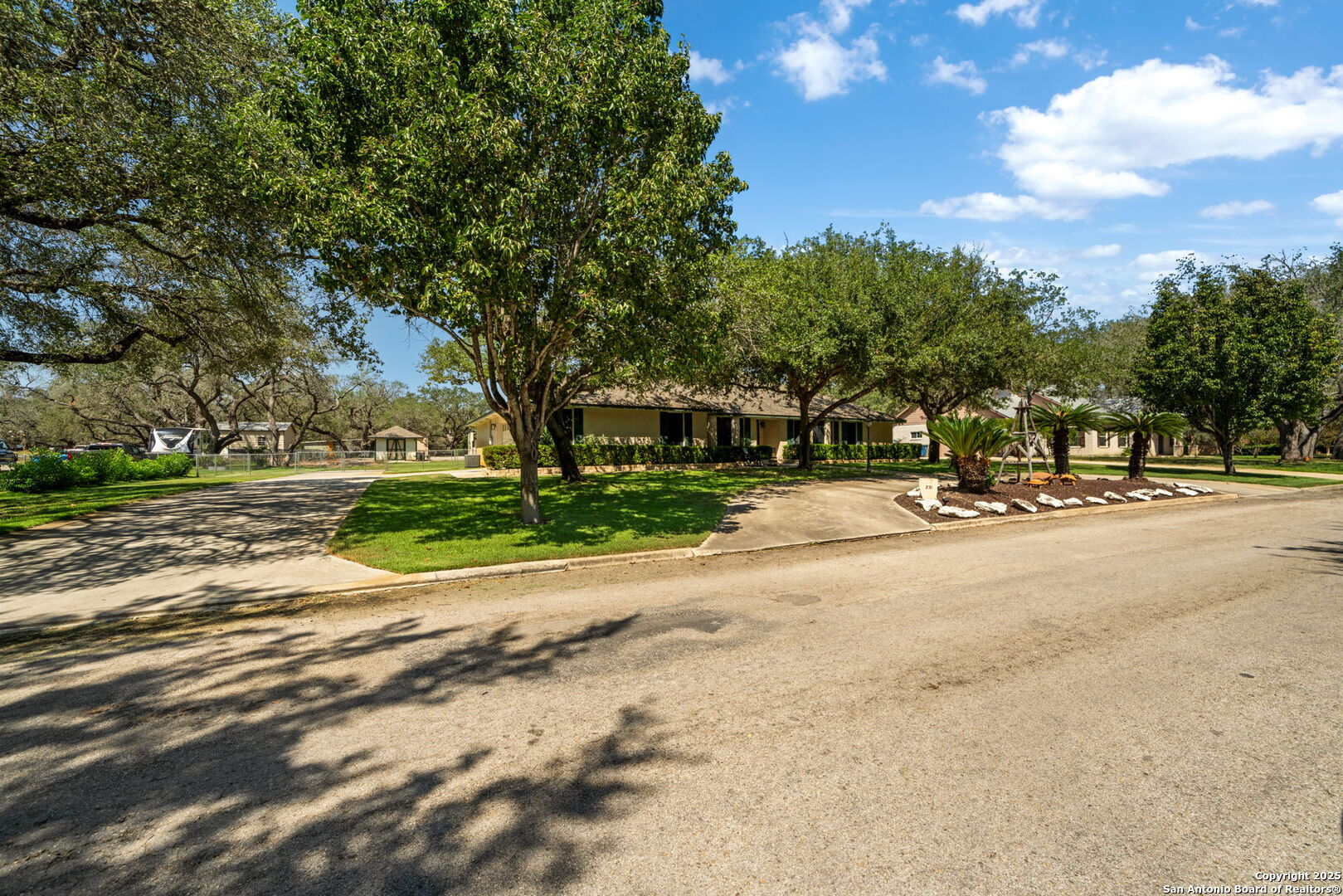 231 Hayden Road Pleasanton, TX 78064 - Photo 4 of 36 a row of palm trees and a fire pit in the middle of a yard