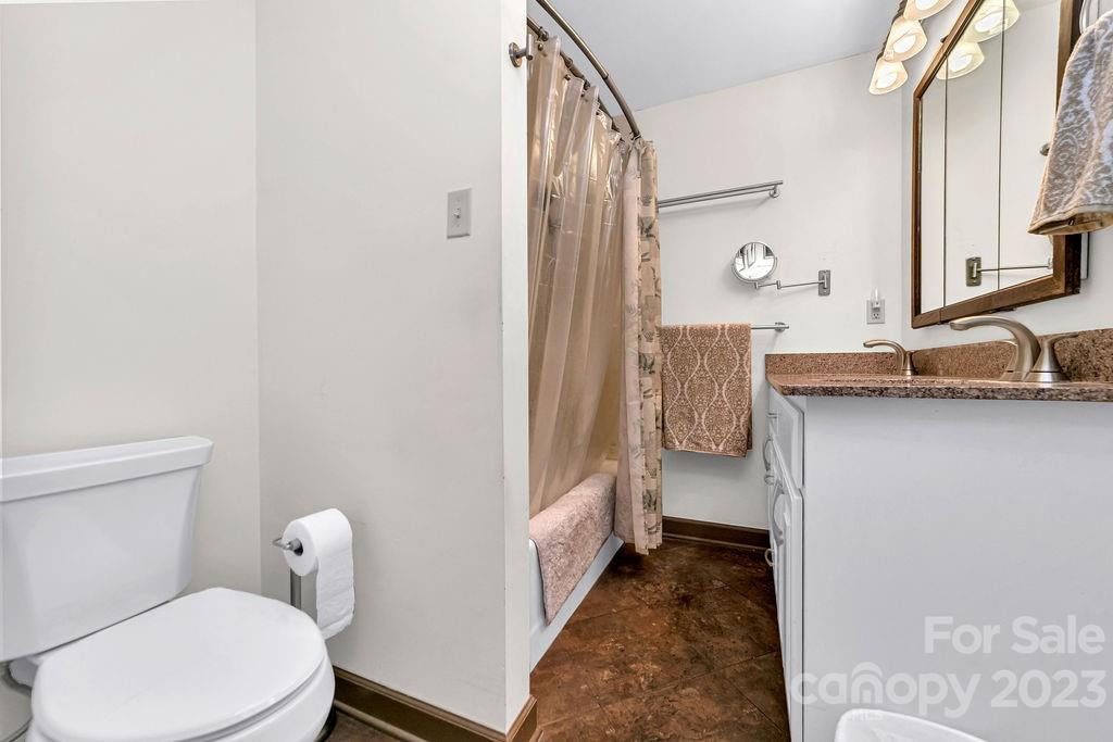330 Beau Valley Road Tryon, NC 28782 - Photo 22 of 42 a bathroom with a granite countertop sink a toilet and shower