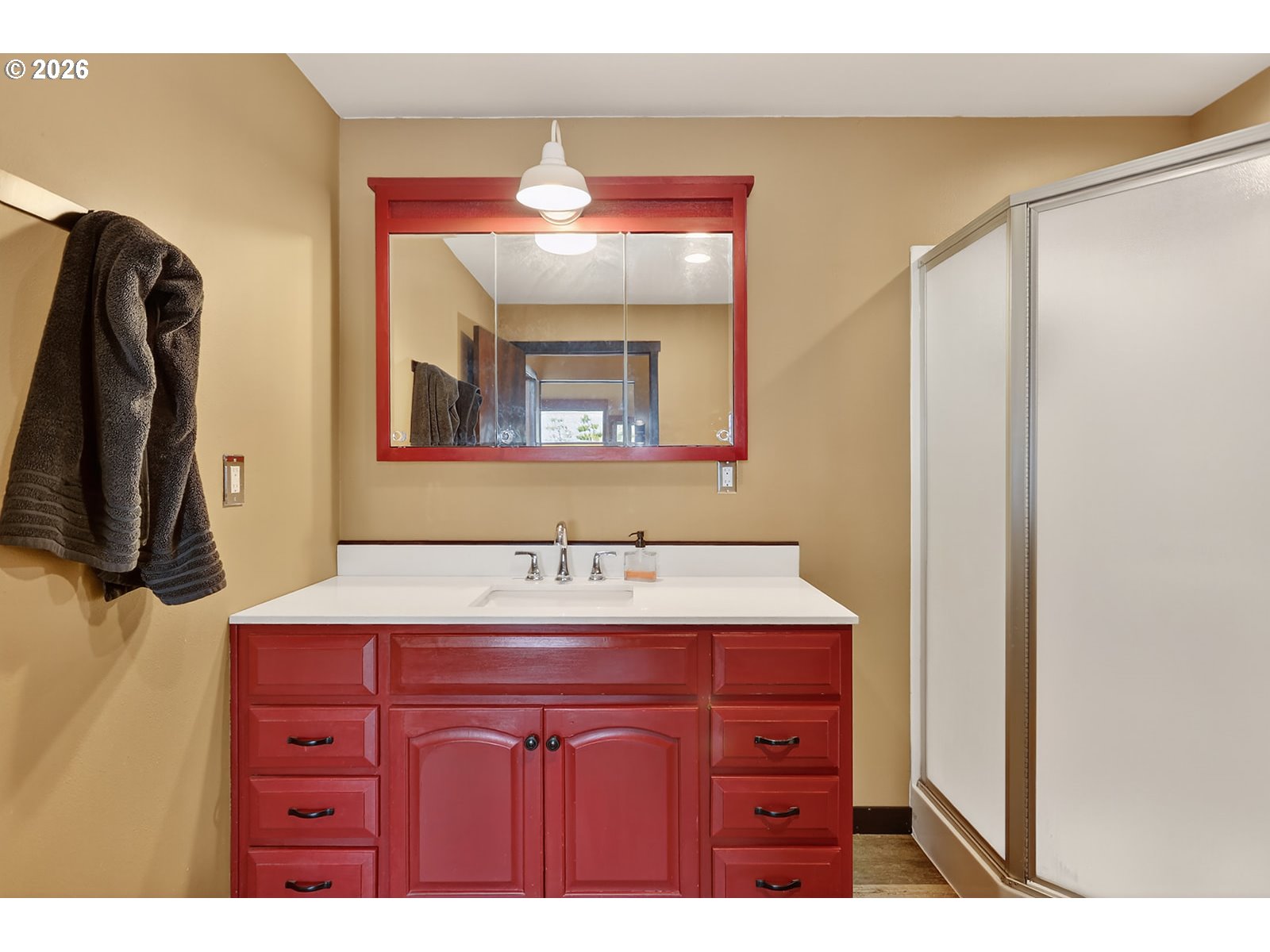 250 Schilling Road Lyle, WA 98635 - Photo 21 of 46 a bathroom with a sink and a mirror