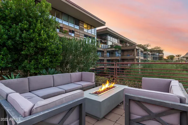 a view of a patio on the roof deck