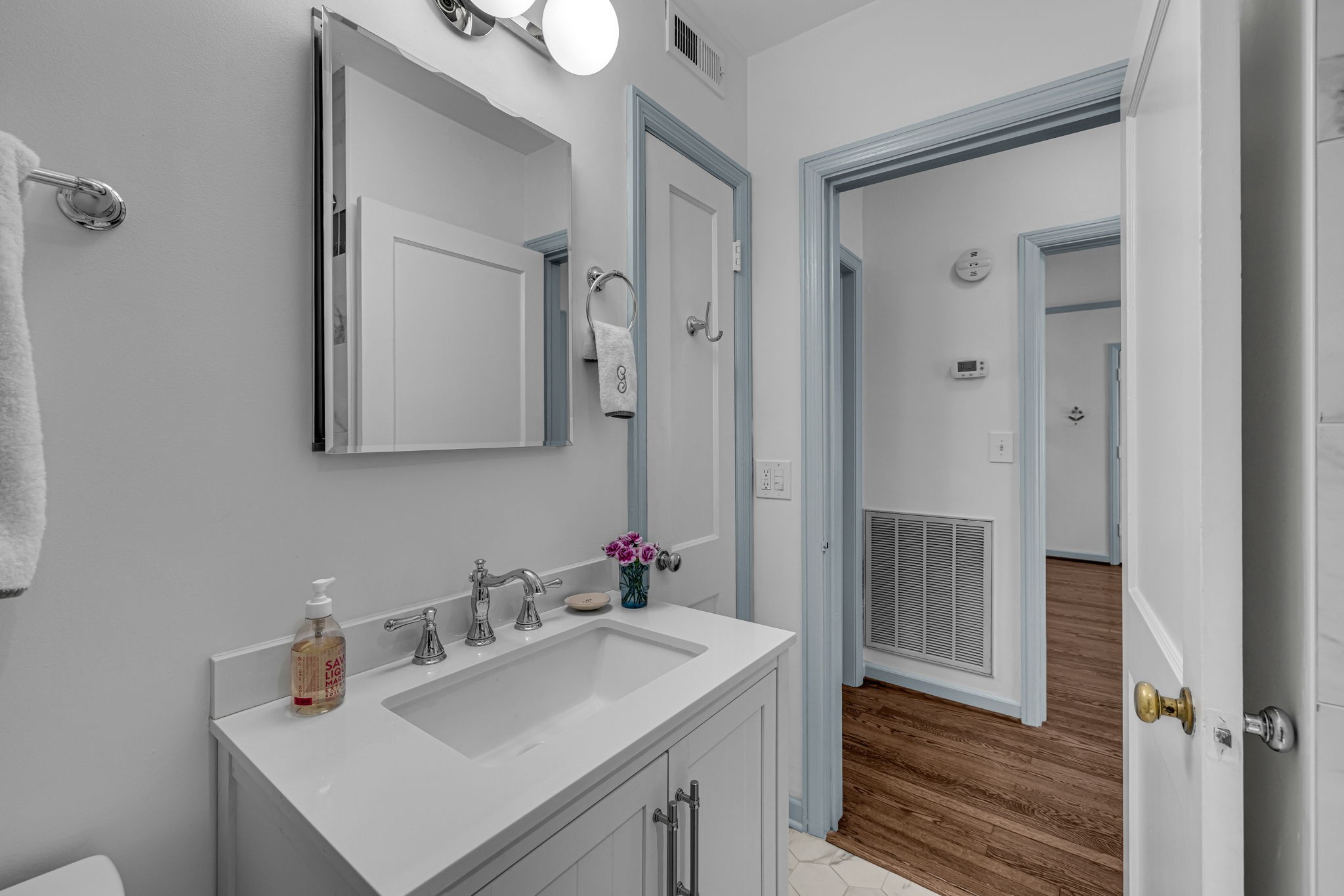 4208 Aberdeen Road Nashville, TN 37205 - Photo 24 of 37 a bathroom with a sink vanity and a mirror