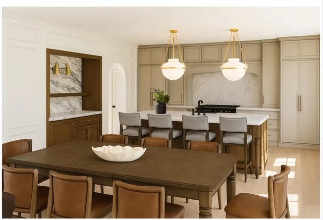 a view of a dining room and a table and chairs in a room