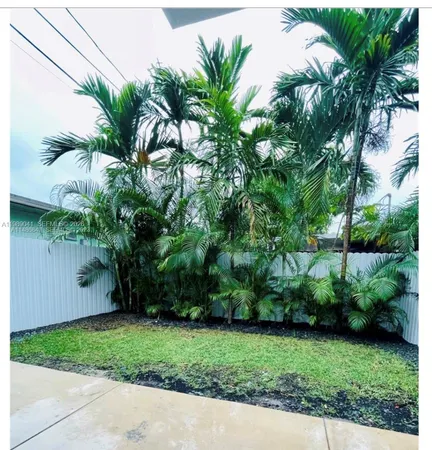 a view of a garden with a tree