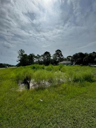 a view of a garden and lake