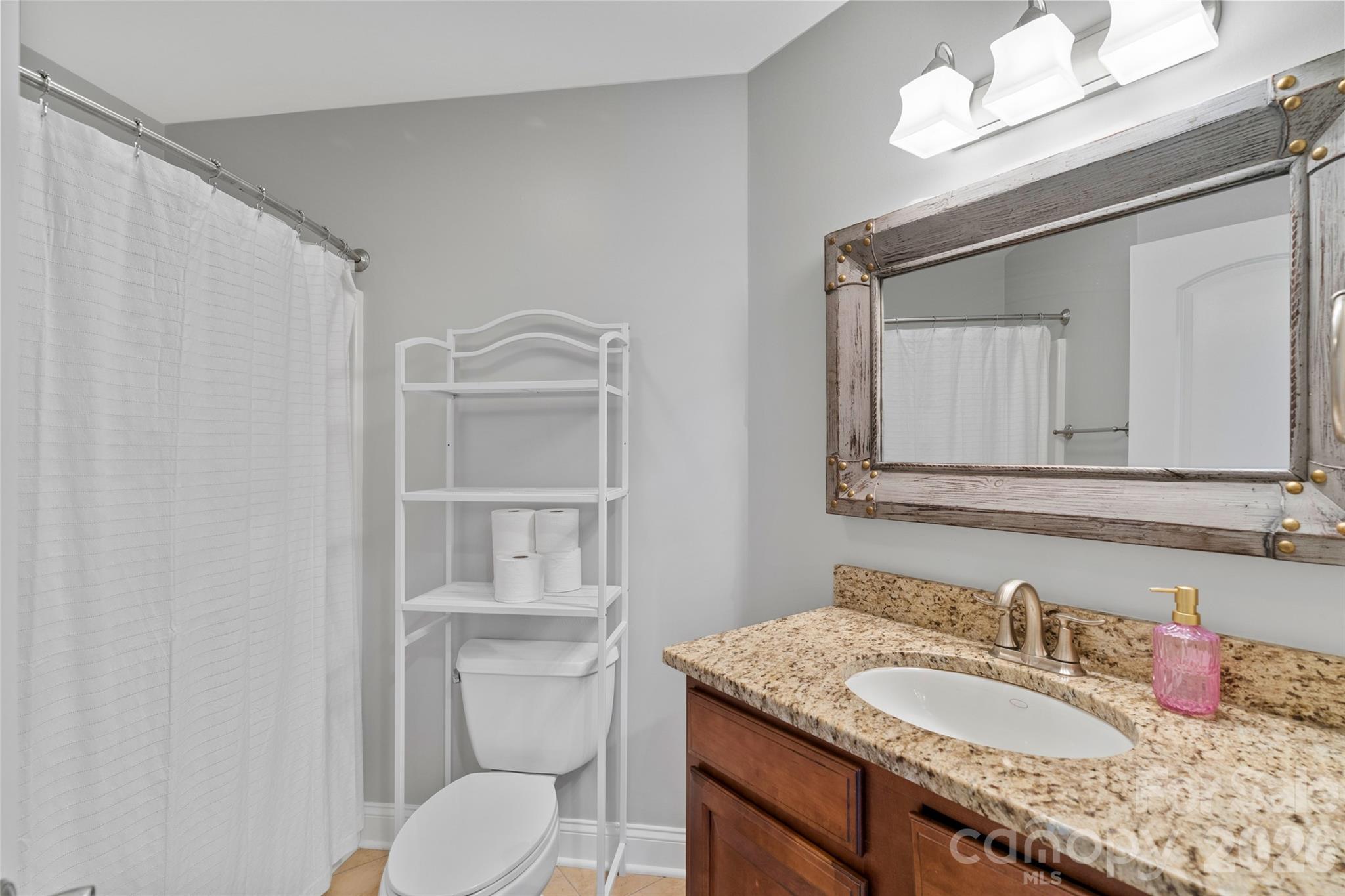 160 Fairway Falls Road Mills River, NC 28759 - Photo 43 of 43 a bathroom with a granite countertop sink vanity mirror and toilet