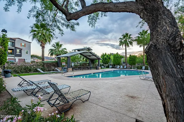 an outdoor view with patio