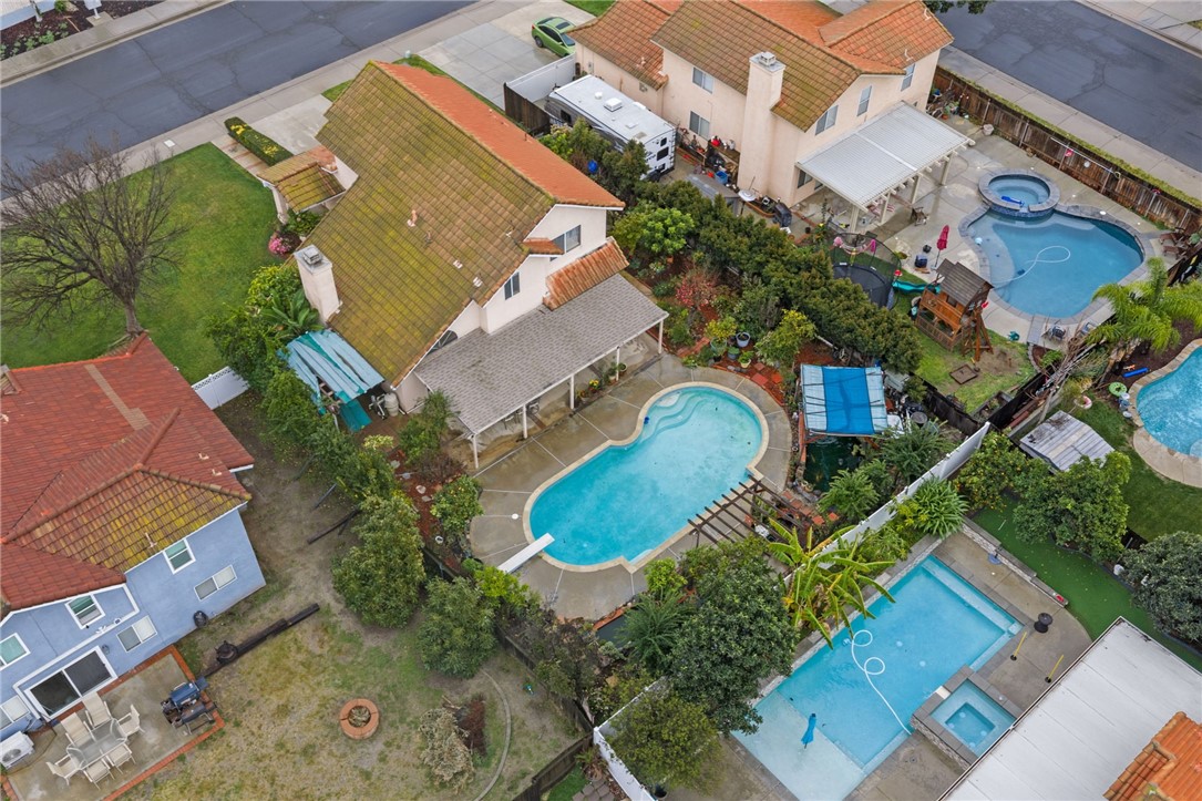 19320 Totem Court Riverside, CA 92508 - Photo 53 of 53 Overhead perspective highlighting the home’s backyard layout with pool and surrounding landscaping