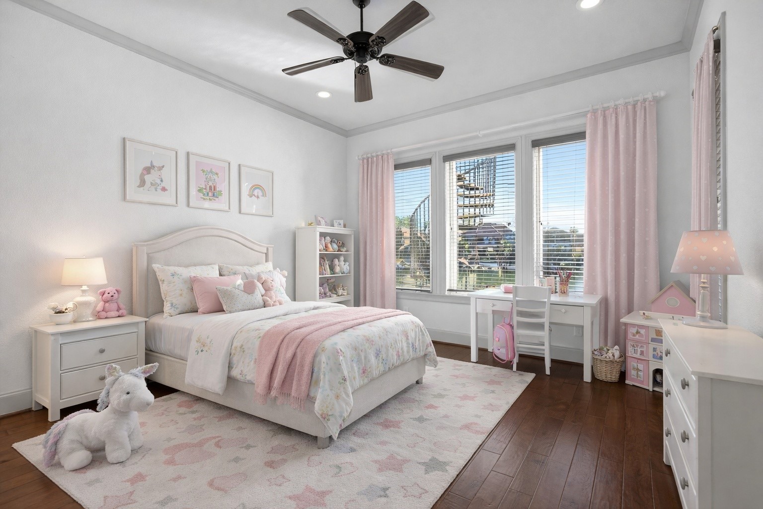 12349 Tramonto Conroe, TX 77304 - Photo 41 of 50 Guest bedroom on the first floor with ceiling fan and lake view. Virtually staged.