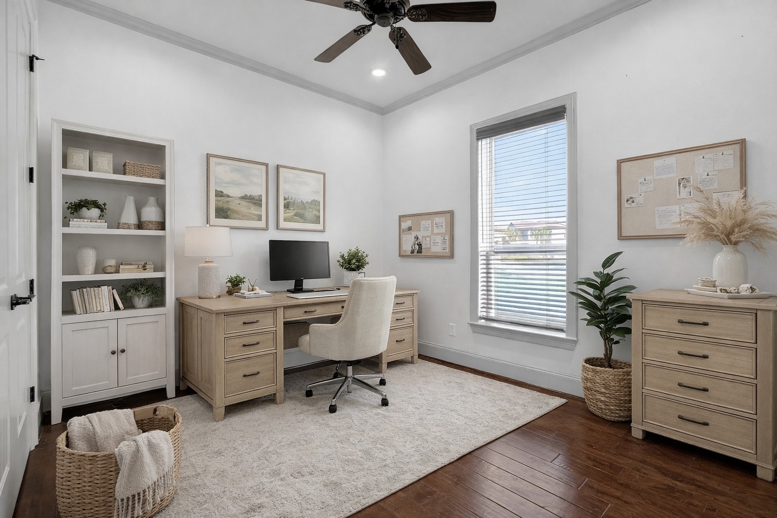 12349 Tramonto Conroe, TX 77304 - Photo 43 of 50 Bright home office with a large window, hardwood floors, and neutral decor. Could be used as an office. Virtually staged.