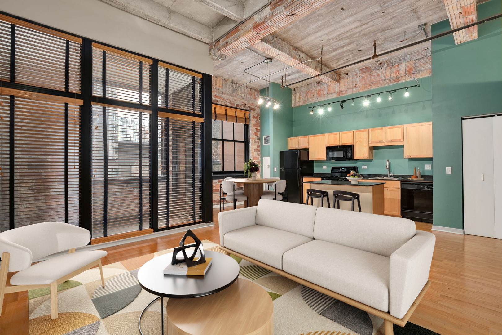 20 North State Street, Unit 611 Chicago, IL 60602 - Photo 2 of 17 a living room with furniture kitchen view and a large window