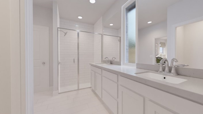 5718 Goosander Land Drive Baytown, TX 77521 - Photo 8 of 17 a bathroom with 2 sink and a mirror