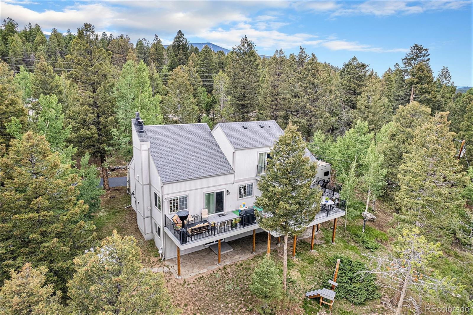 9780 South Warhawk Road Conifer, CO 80433 - Photo 36 of 44 aerial view of a house with a yard
