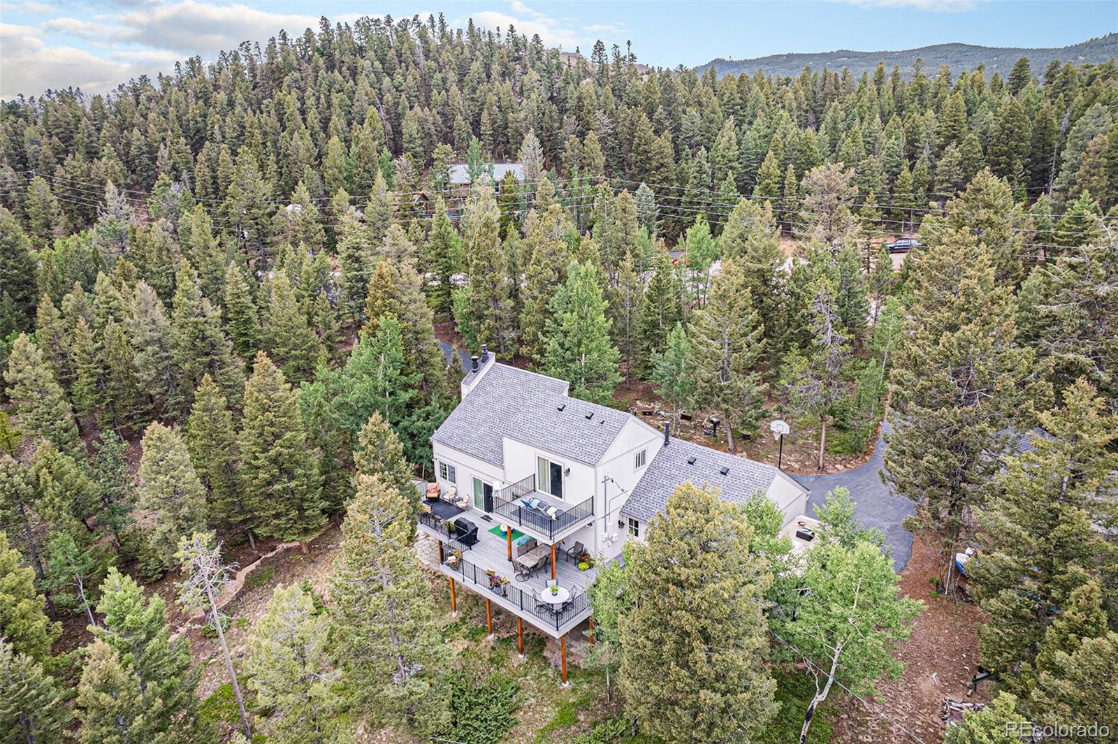 9780 South Warhawk Road Conifer, CO 80433 - Photo 37 of 44 an aerial view of a house with a yard