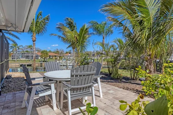 a view of a chairs and table on the patio