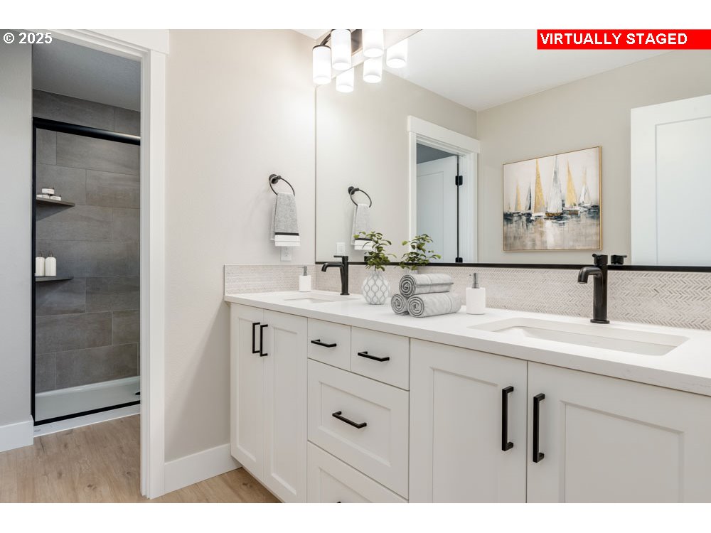2474 North Vale Street Newberg, OR 97132 - Photo 10 of 11 a bathroom with a double vanity sink and mirror