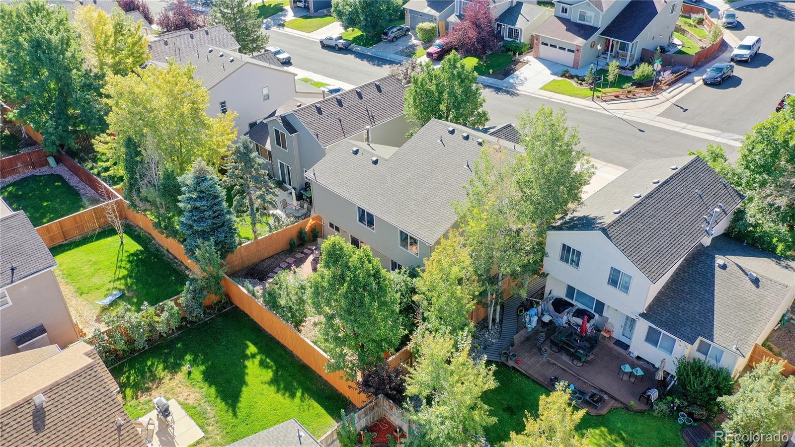 4841 Tarcoola Lane Highlands Ranch, CO 80130 - Photo 31 of 39 an aerial view of house with yard